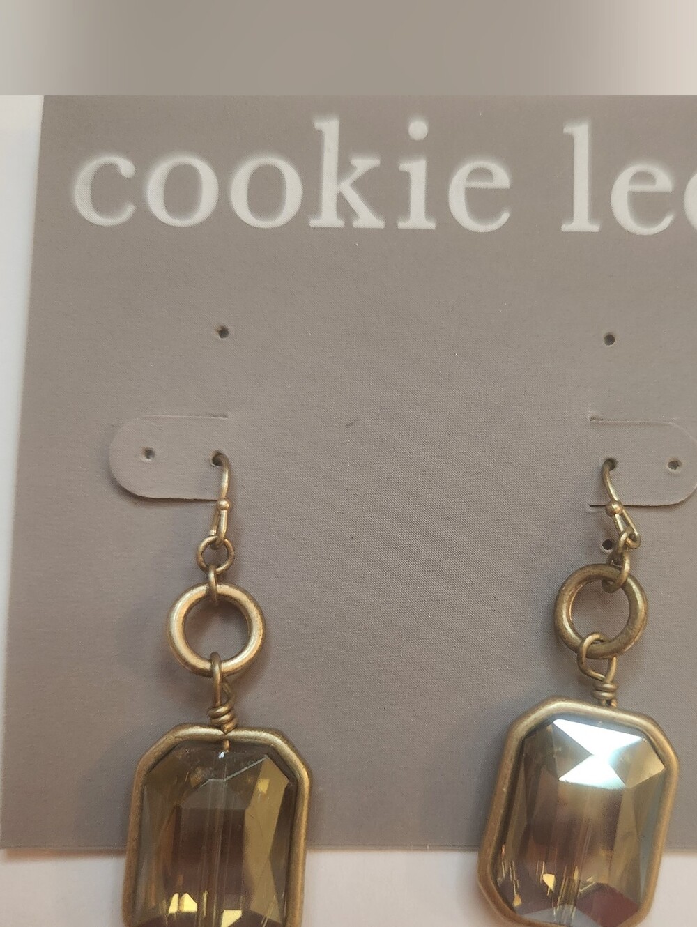 NWT CookieLee Gold-Tone Rectangular Caramel Genuine Colored CrystalDrop Earrings